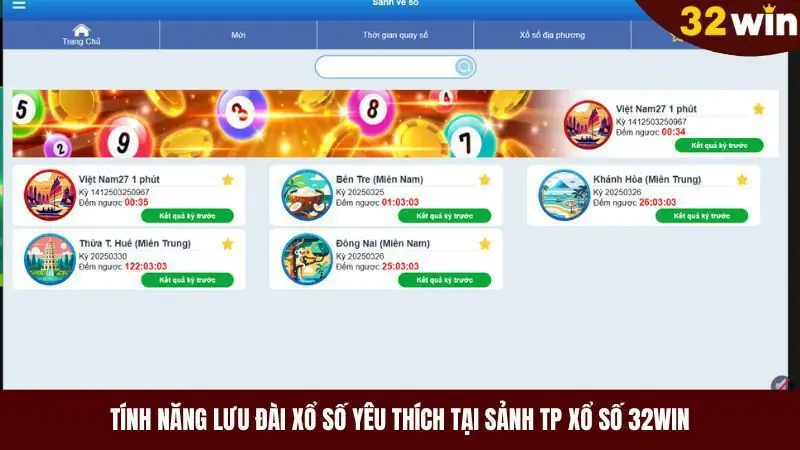 Sảnh TP xổ số tại nhà cái 32win có nhiều tính năng tiện lợi